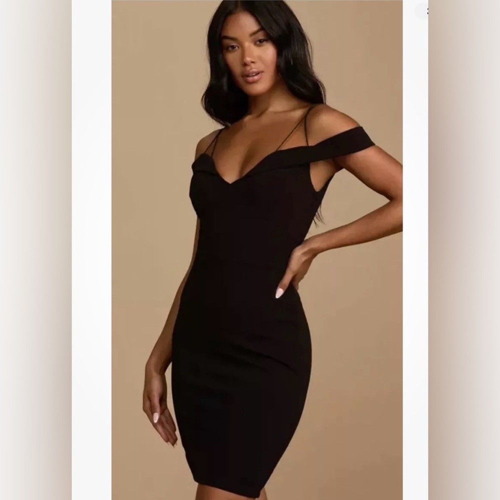 Lulus Reason to Celebrate Black Off-the-Shoulder Bodycon Mini Dress Size Medium